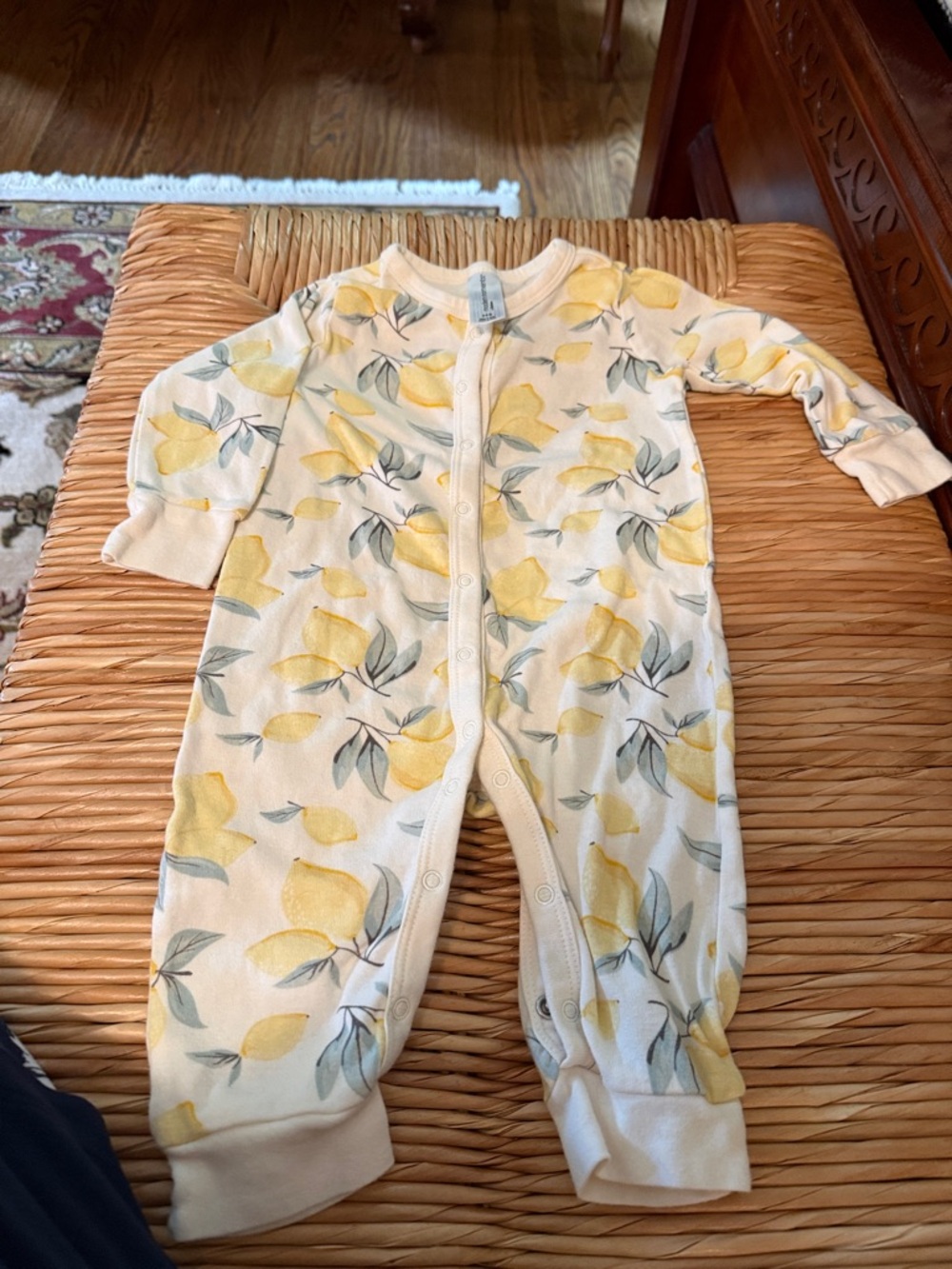 Baby Cotton One-Piece Romper with Yellow Lemon Print